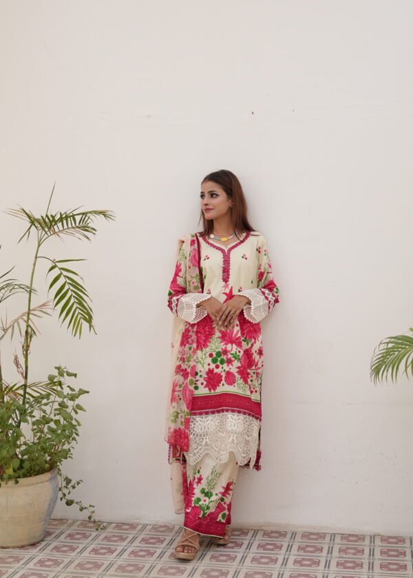 3-pcs lawn pink (Unstitched)
